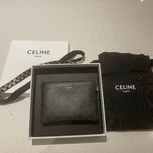 Celine card and card pouch in triomphe black canvas